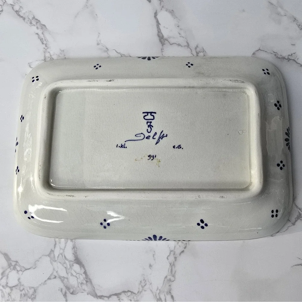 Vintage 1961 Royal Delft Porceleyne Fles Hand Painted Creamer Sugar Tray Set